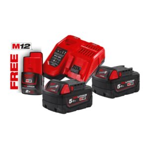 M18 NRG-502 pack, 2x 5.0 Ah accu + snellader + 1x 2.0 Ah accu
